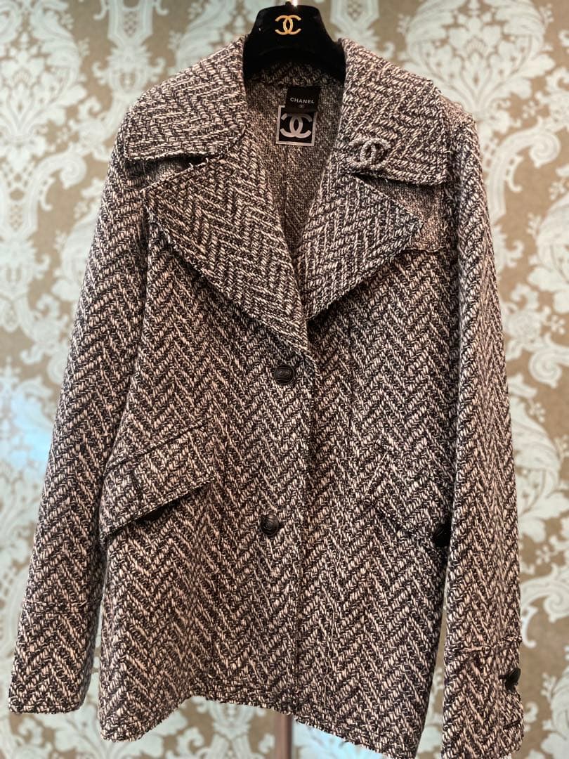 美品　CHANEL メンズライクツイードジャケットコート　オーバーサイズ　42