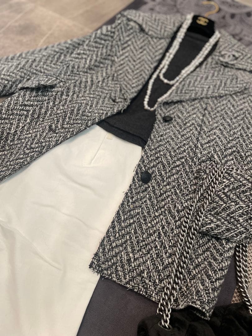 美品　CHANEL メンズライクツイードジャケットコート　オーバーサイズ　42