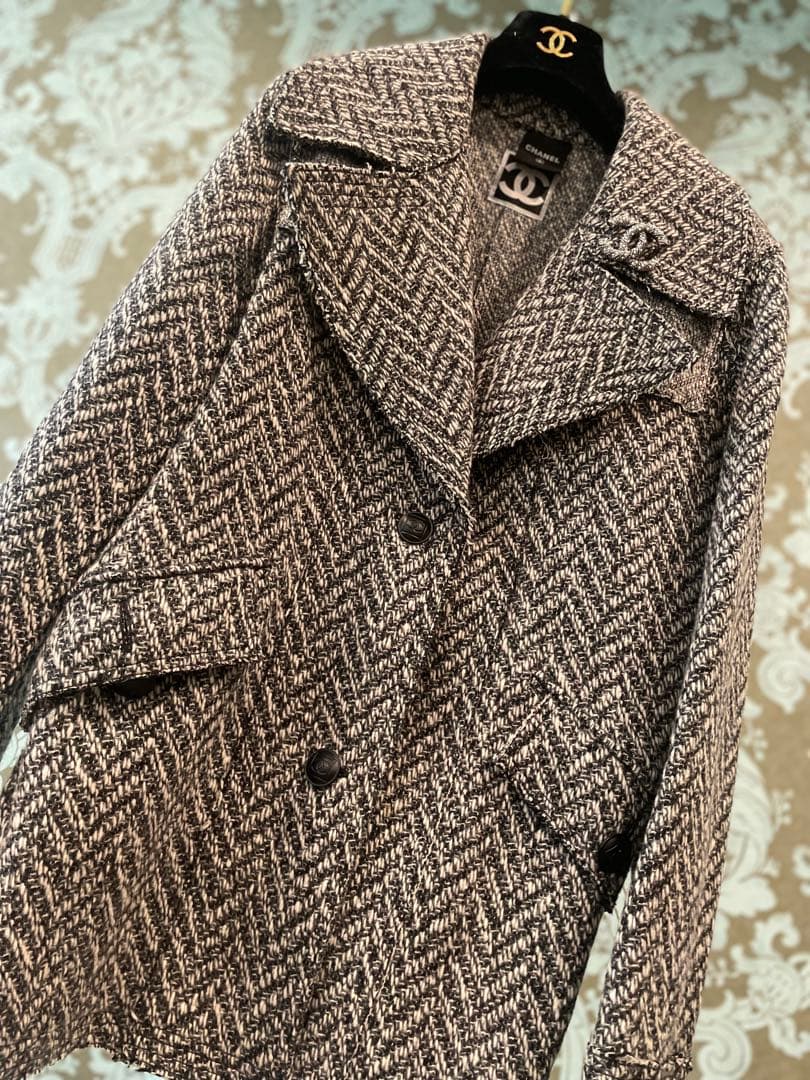 美品　CHANEL メンズライクツイードジャケットコート　オーバーサイズ　42