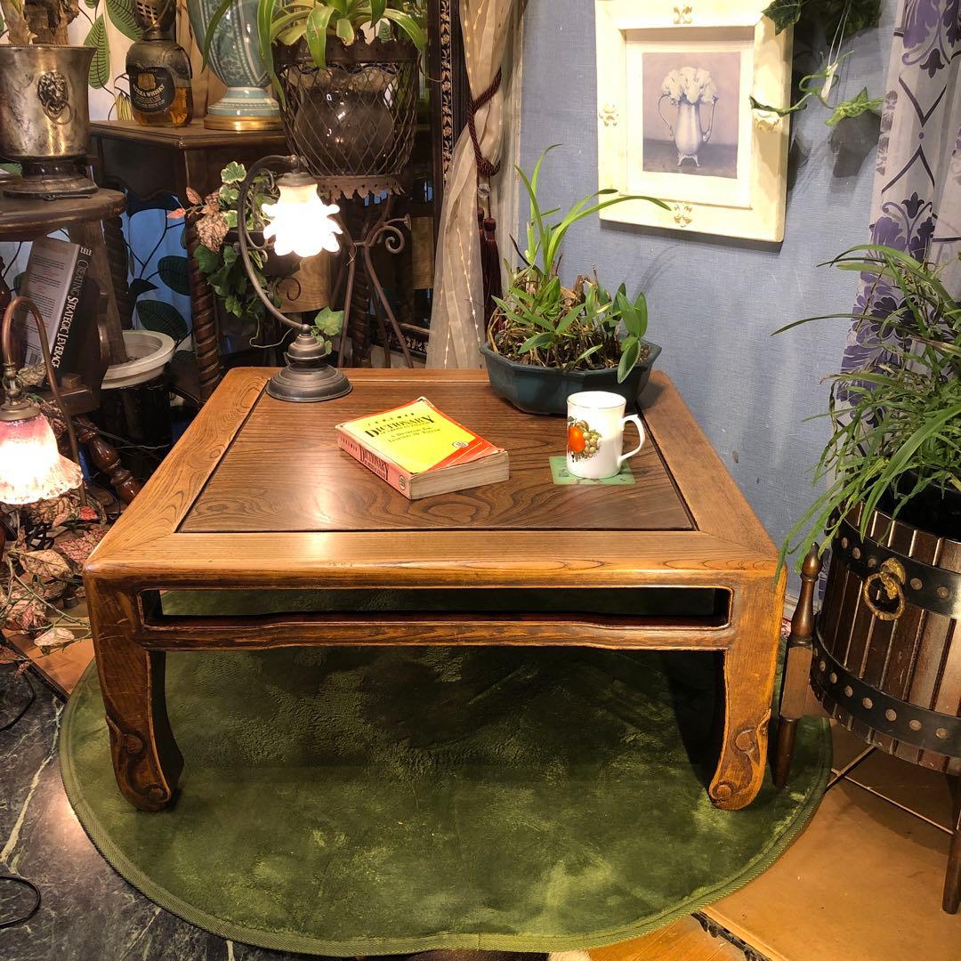 Sale 和骨董　国産アンティーク　栓無垢材　座卓　ちゃぶ台　リビングテーブル