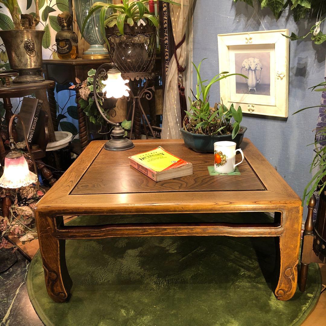 Sale 和骨董　国産アンティーク　栓無垢材　座卓　ちゃぶ台　リビングテーブル