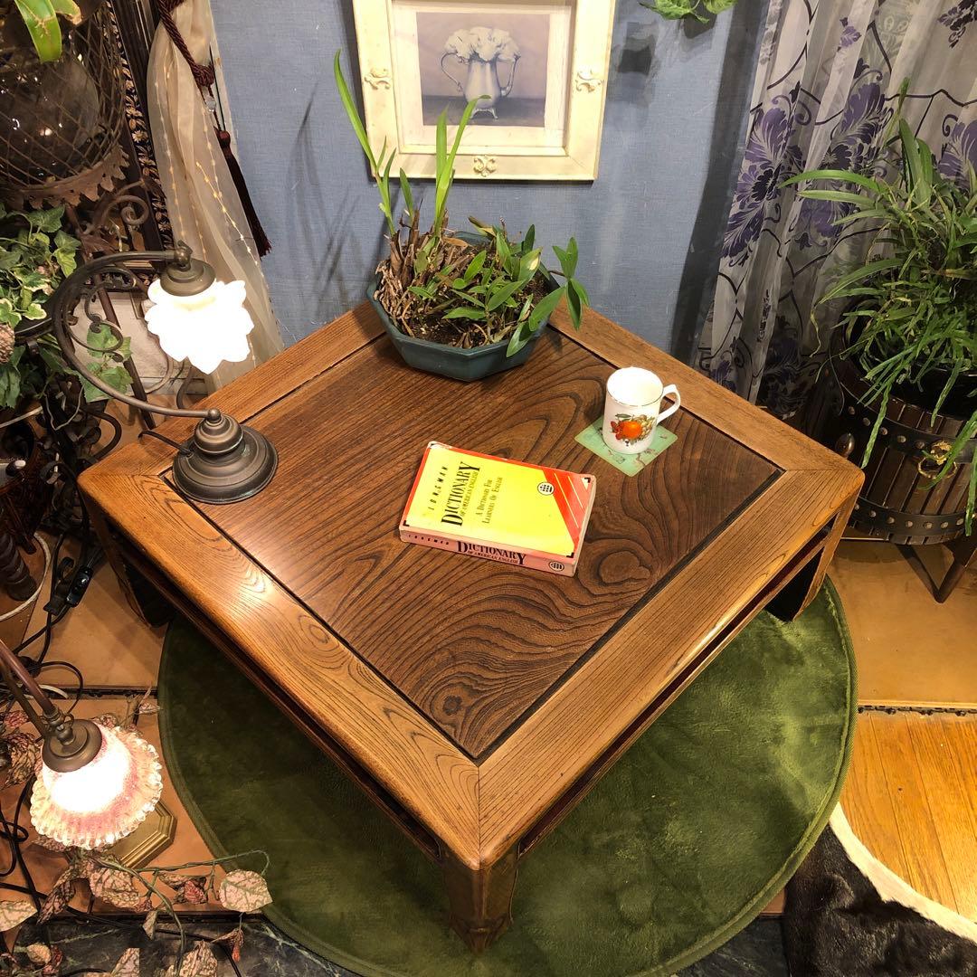 Sale 和骨董　国産アンティーク　栓無垢材　座卓　ちゃぶ台　リビングテーブル