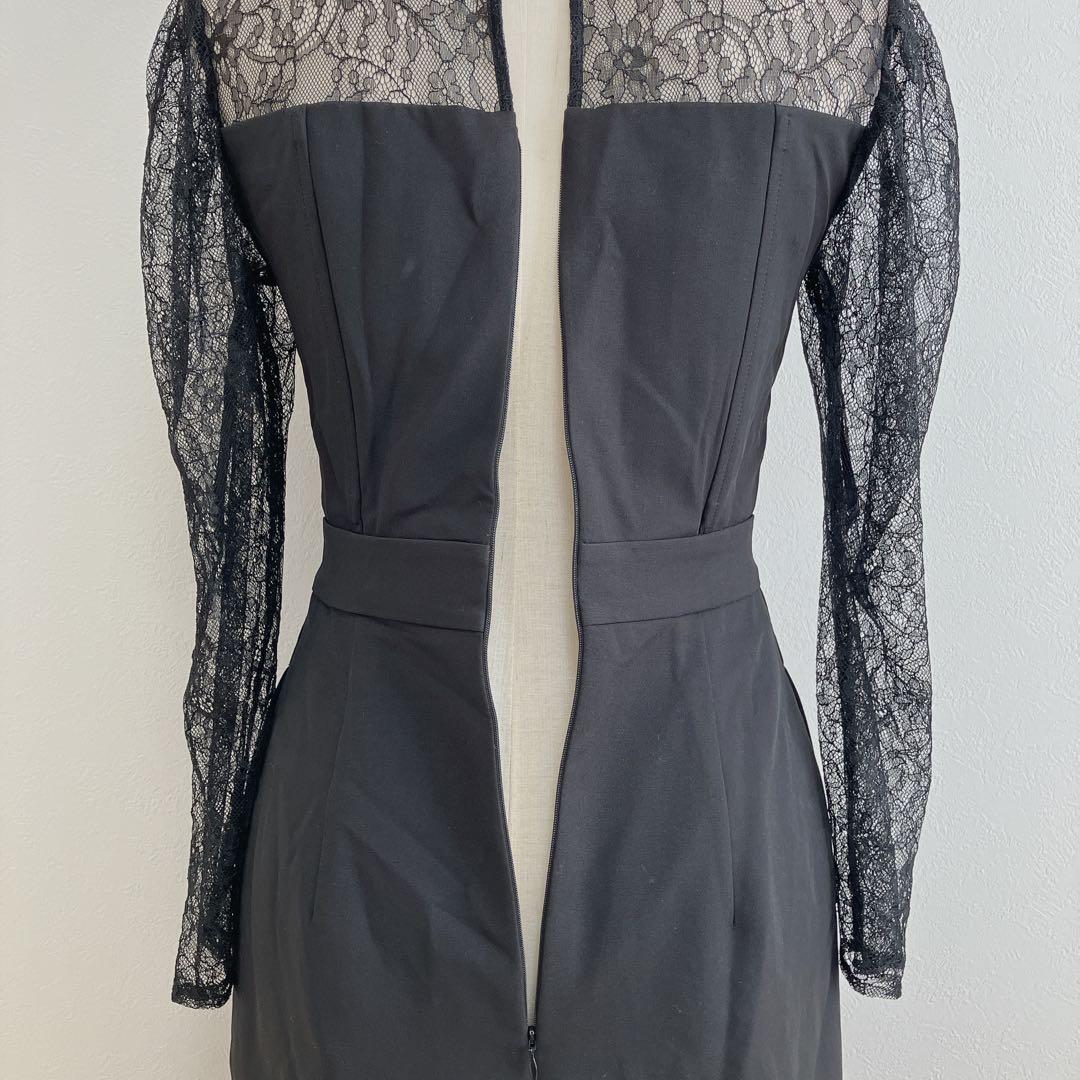 ラグナムーン　ブラック　スリーブレースカッティングドレスmB602072919M