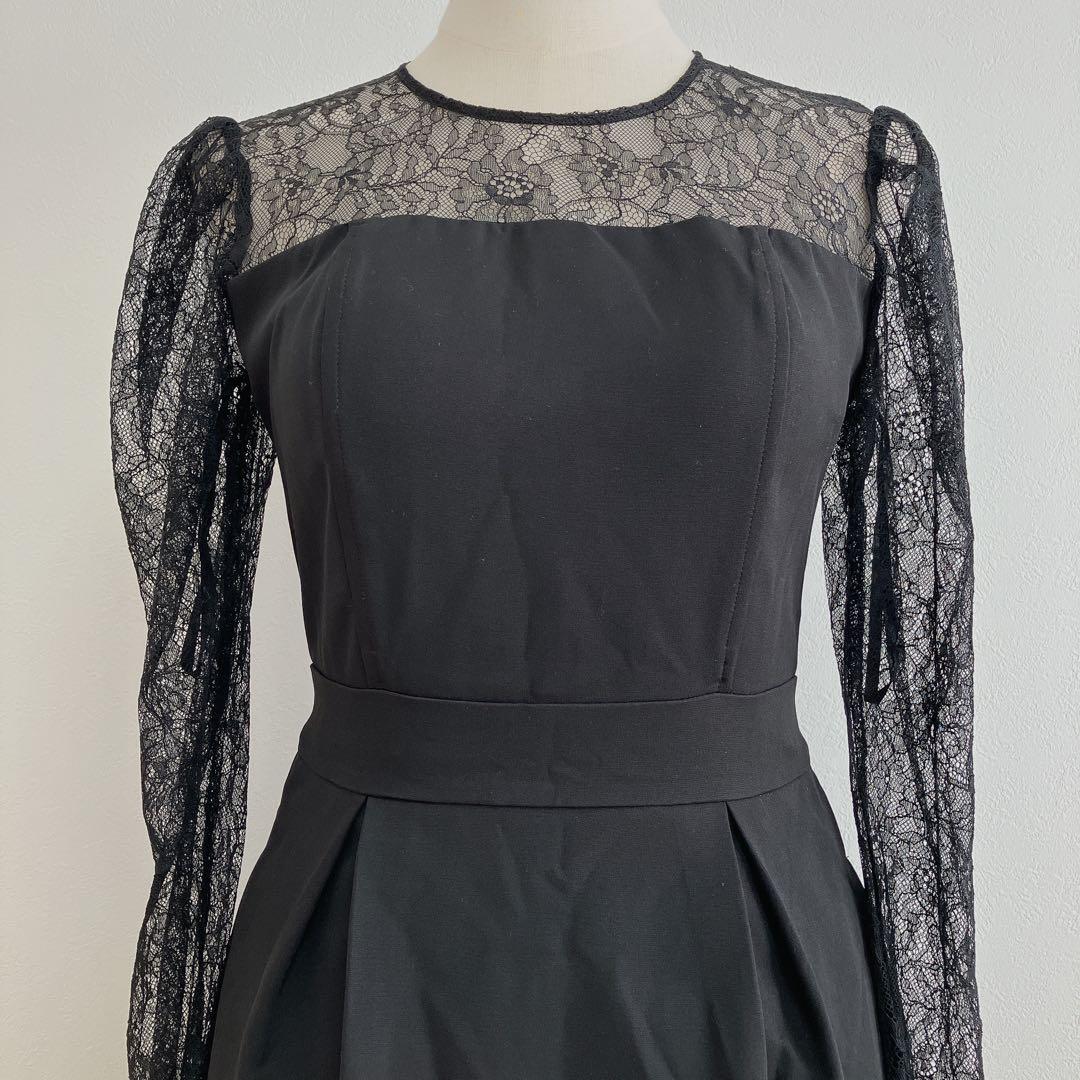 ラグナムーン　ブラック　スリーブレースカッティングドレスmB602072919M