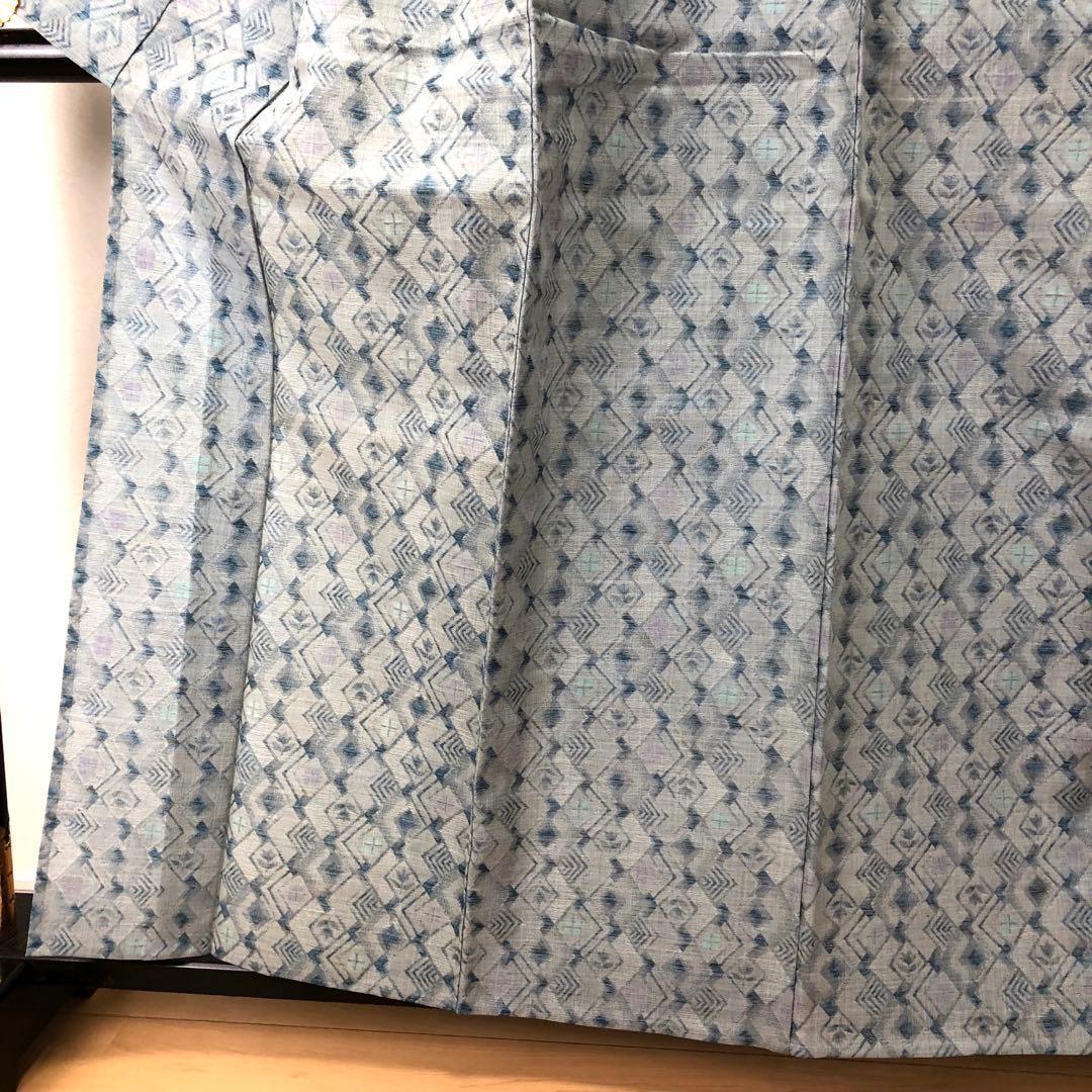 SK-035 夏着物 紬 薄物 広衿 菱 華 甕覗色