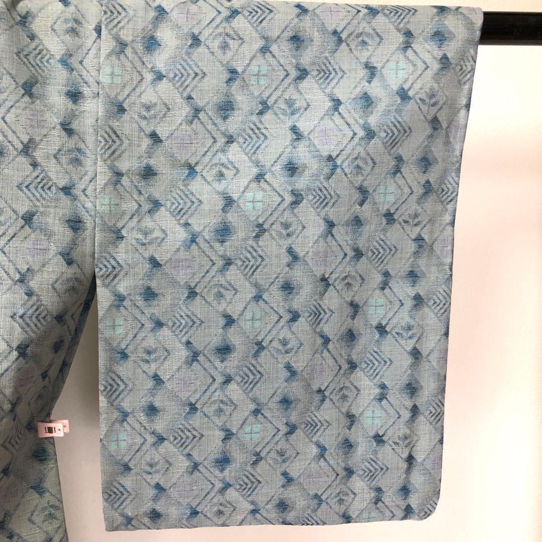 SK-035 夏着物 紬 薄物 広衿 菱 華 甕覗色