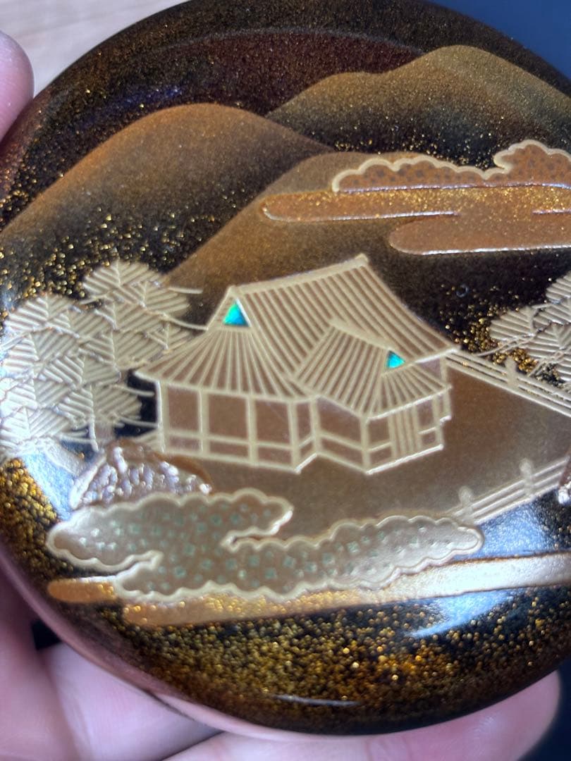 送料無料　近江八景　平棗　金蒔絵　輪島塗　名工　福久清一　在銘　蒔絵　漆器茶道具