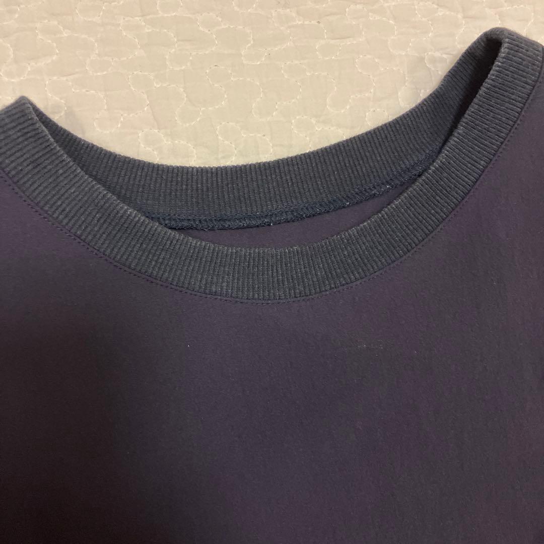 アワーホームOUR ハリ感素材のチュニック丈プルオーバー　ダークネイビー