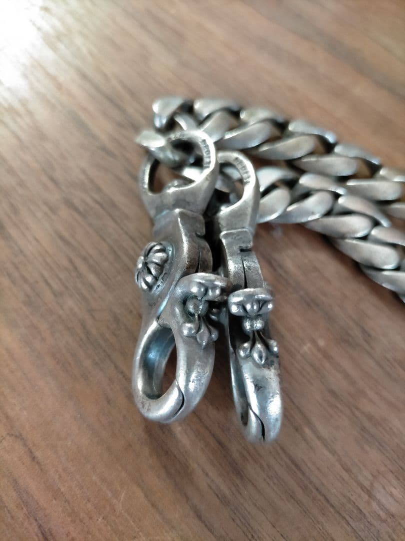 シルバー925クラシックウォレットチェーン ダブルクリップ