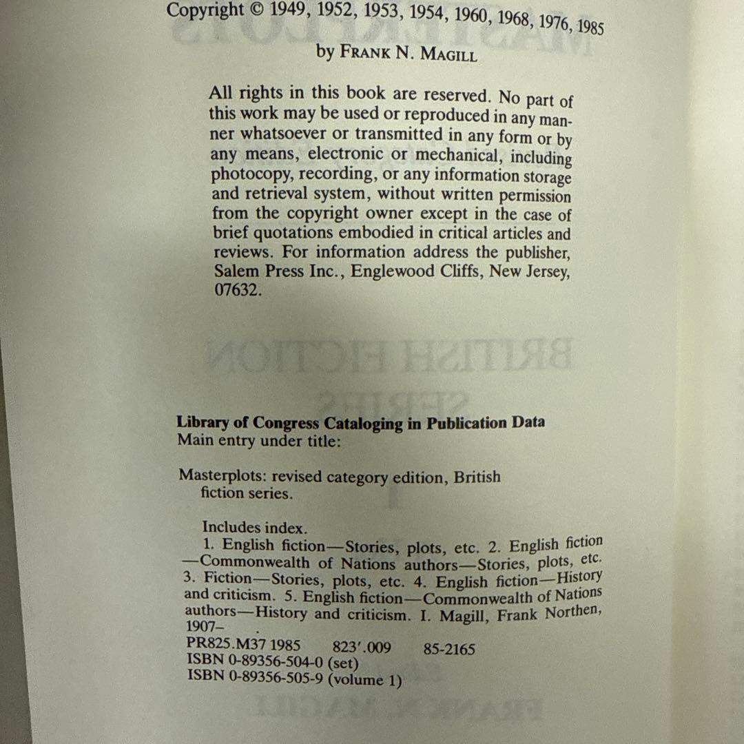 洋書 Masterplots Revised Category Edition