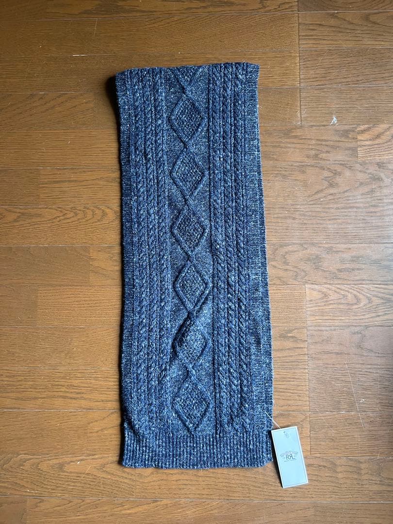 RRL ケーブルニットマフラー ネイビー系
