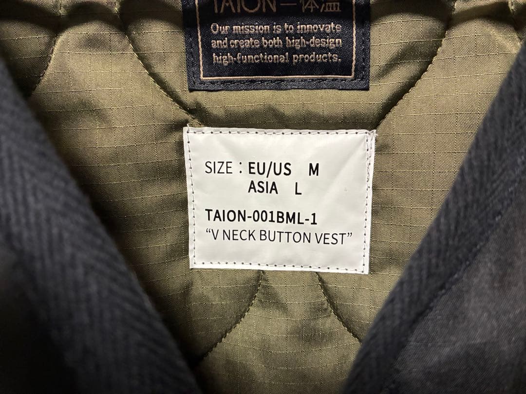 TAION ブラック Lサイズ キルティングボタンダウンミリタリーベスト