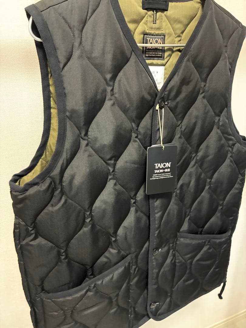 TAION ブラック Lサイズ キルティングボタンダウンミリタリーベスト