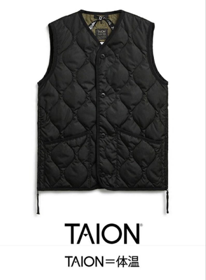 TAION ブラック Lサイズ キルティングボタンダウンミリタリーベスト