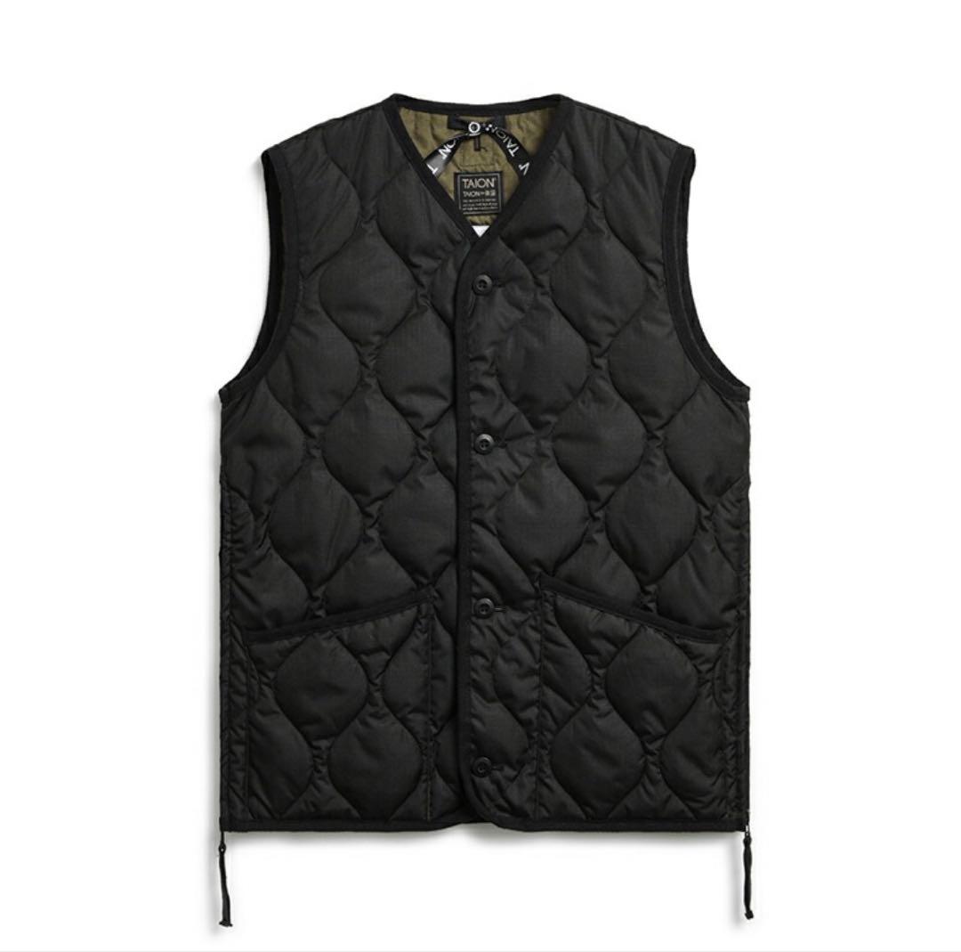 TAION ブラック Lサイズ キルティングボタンダウンミリタリーベスト