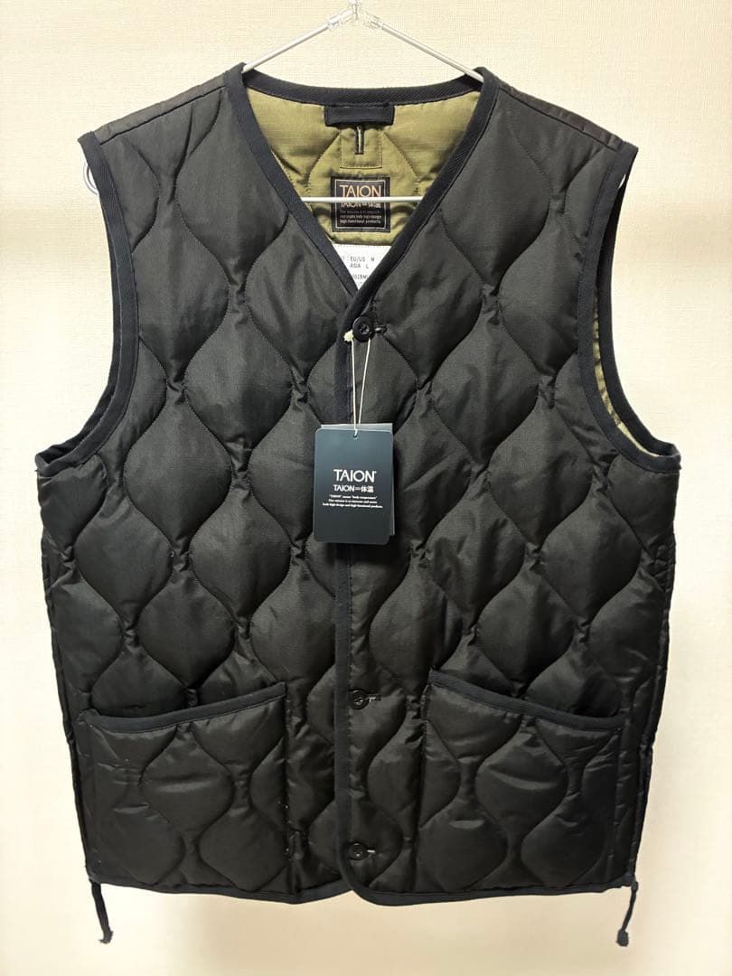 TAION ブラック Lサイズ キルティングボタンダウンミリタリーベスト
