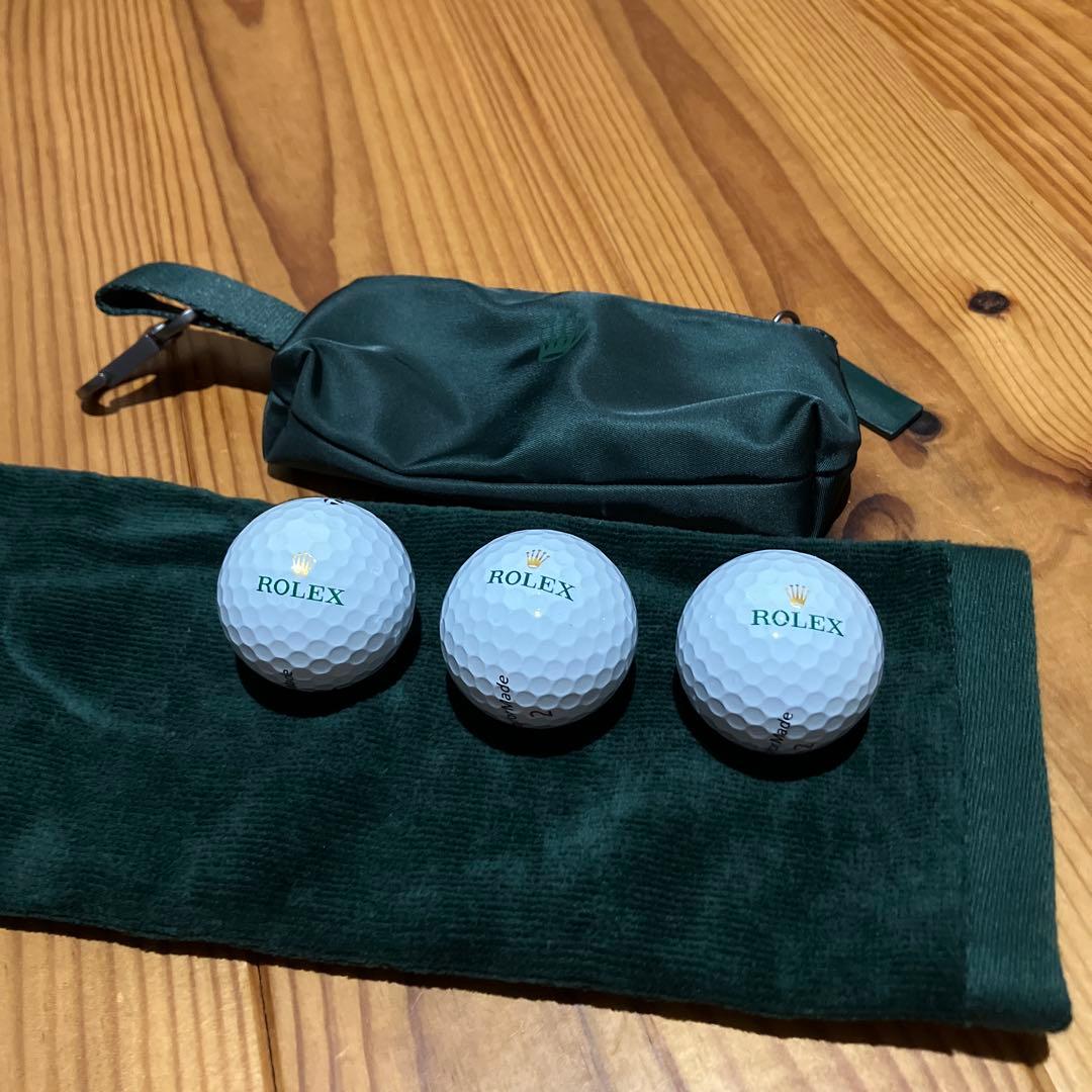 ROLEX ゴルフボール 3個セット ダークグリーンポーチ付きタオル付き