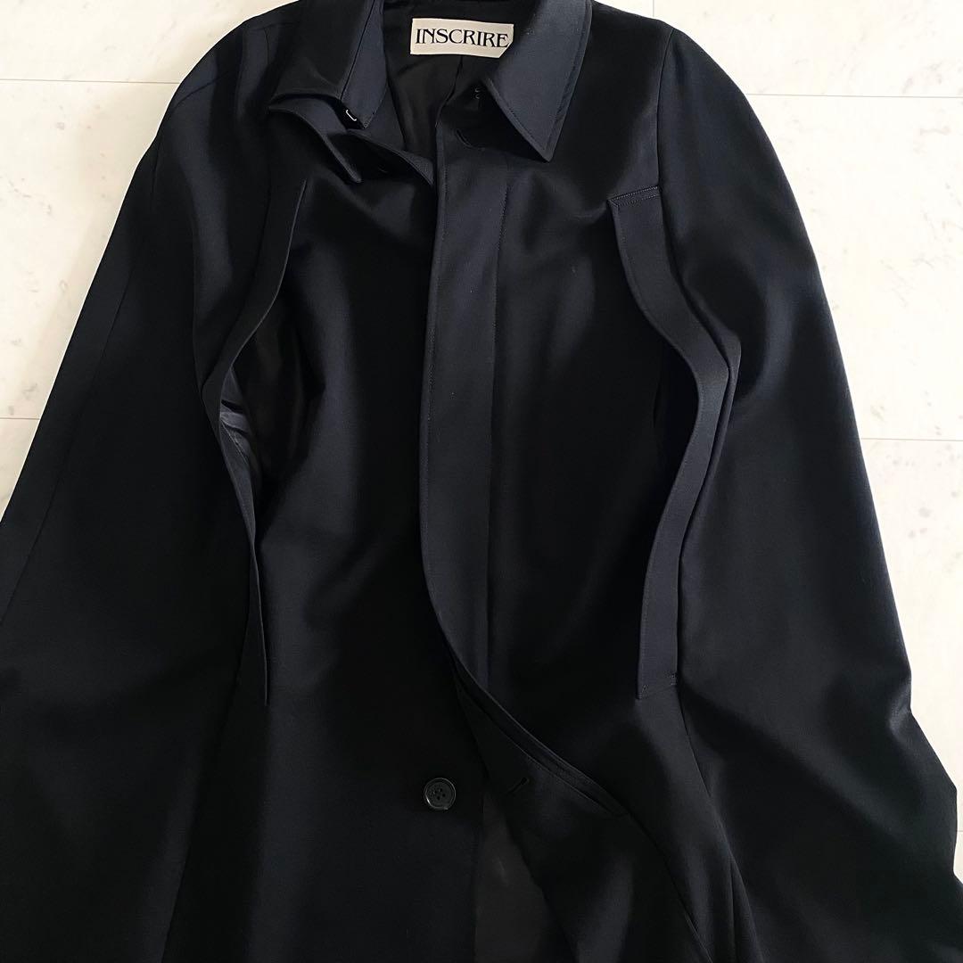 極美品 アンスクリア INSCRIRE ウールギャバジンケープコート 38