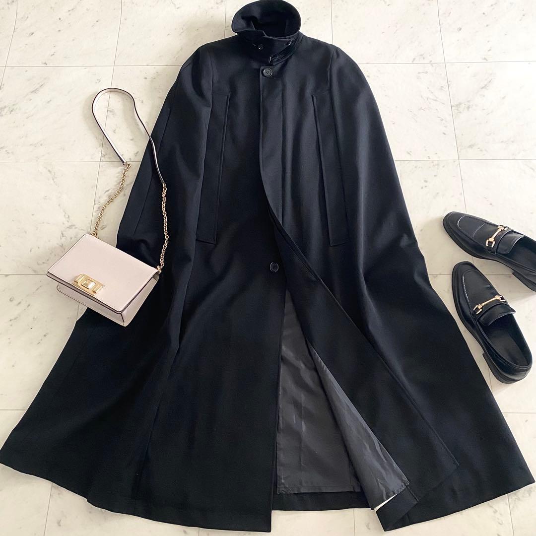 極美品 アンスクリア INSCRIRE ウールギャバジンケープコート 38