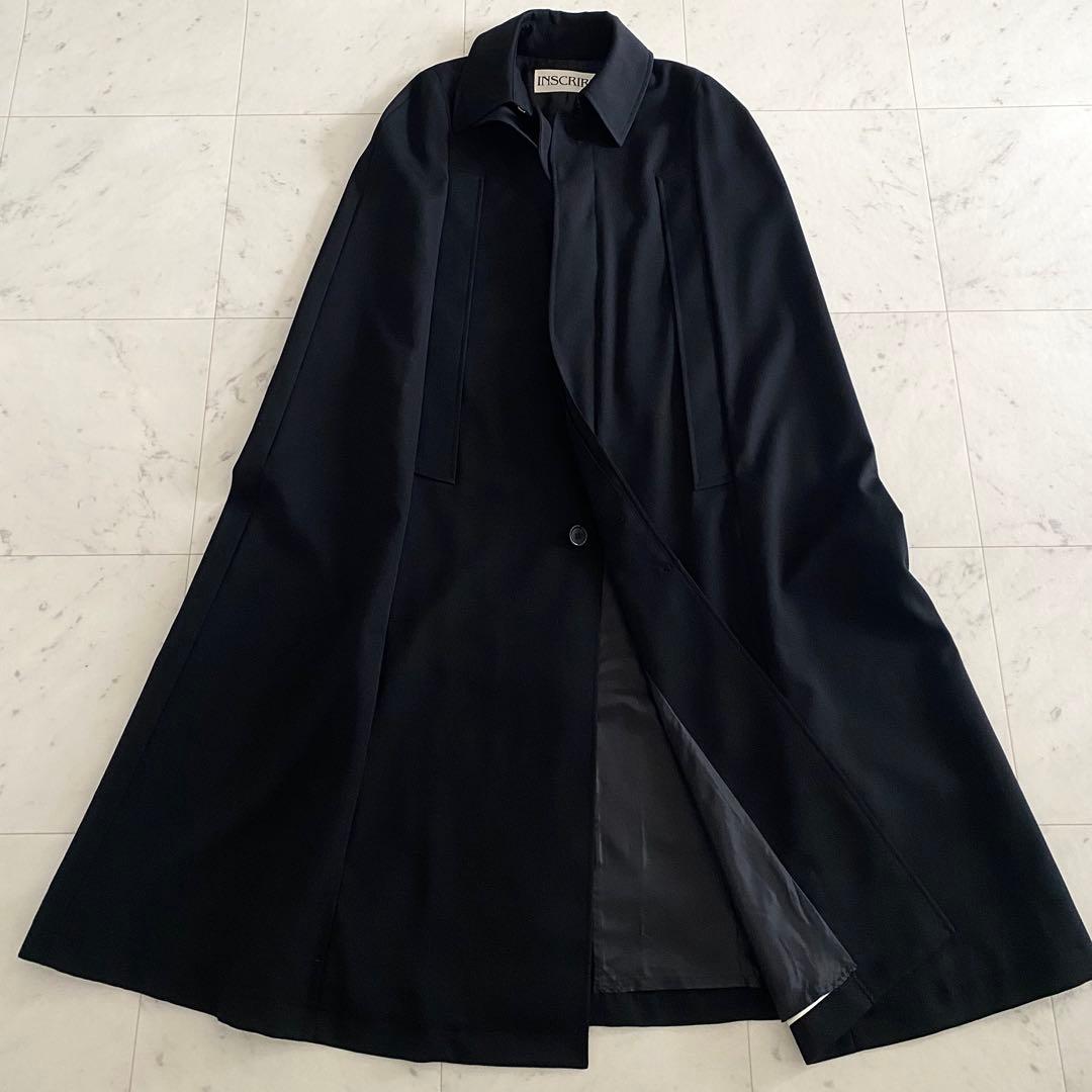 極美品 アンスクリア INSCRIRE ウールギャバジンケープコート 38