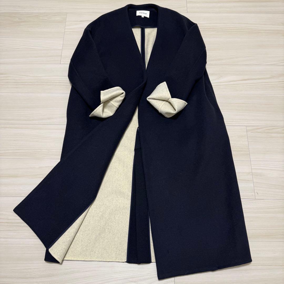 【極美品✨】エンフォルド ウールソフトリバーノーカラーコート ダブルフェイス