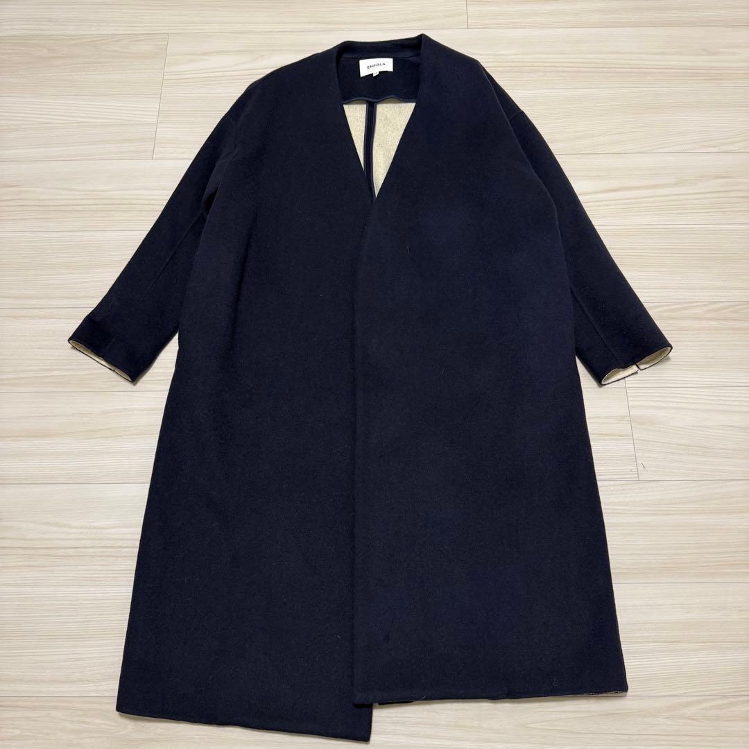 【極美品✨】エンフォルド ウールソフトリバーノーカラーコート ダブルフェイス