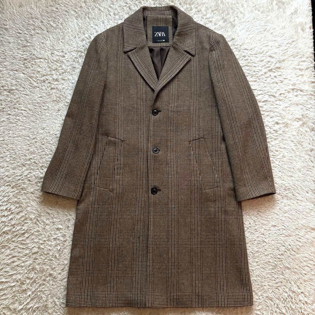 ★希少 XLサイズ★ ZARA チェスターコート ツイード グレンチェック