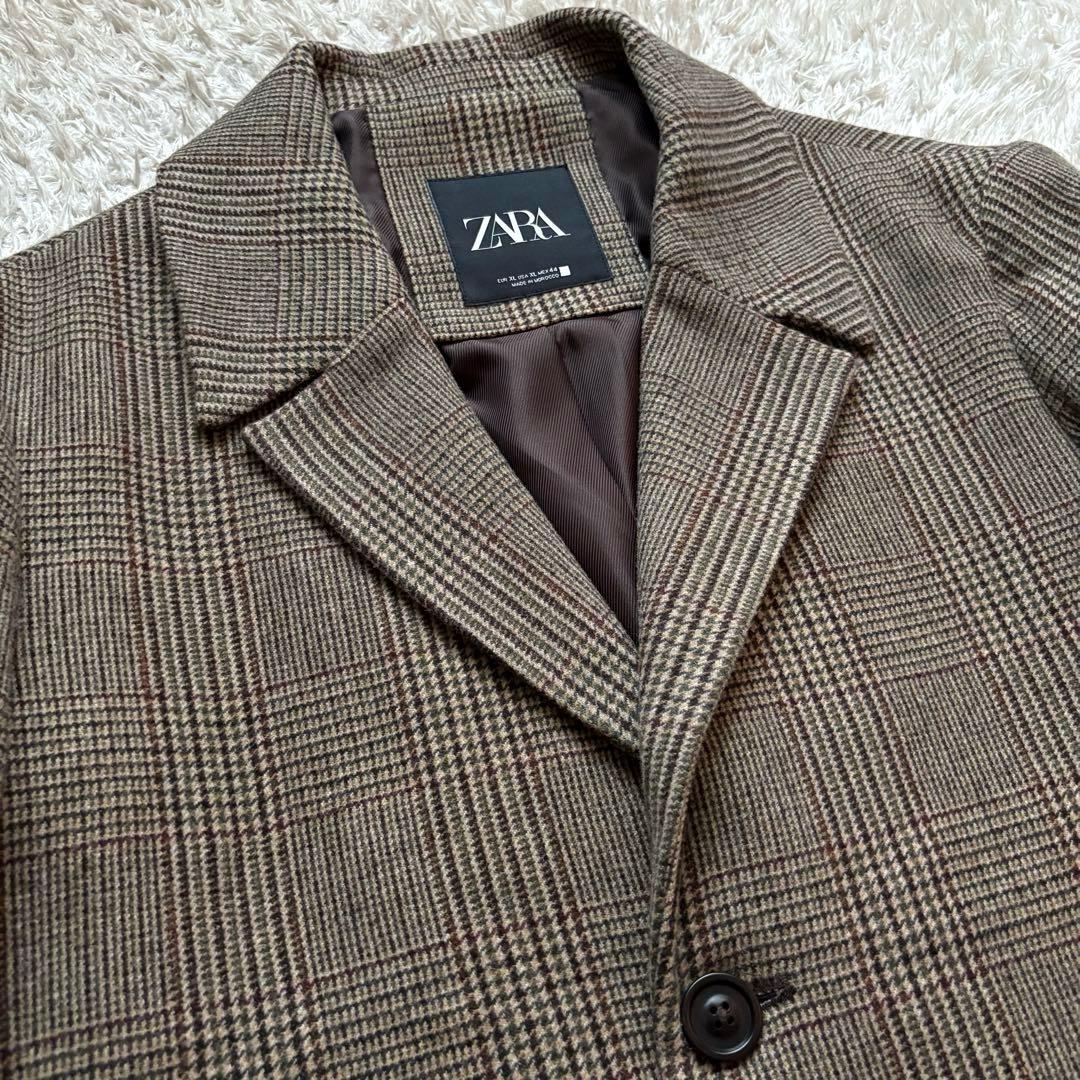 ★希少 XLサイズ★ ZARA チェスターコート ツイード グレンチェック