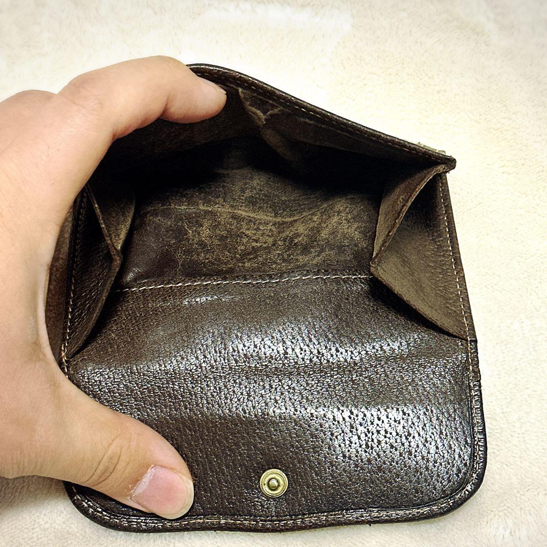 希少 オールドグッチ 二つ折り財布 シェリーライン GGスプリーム アクセコ 茶