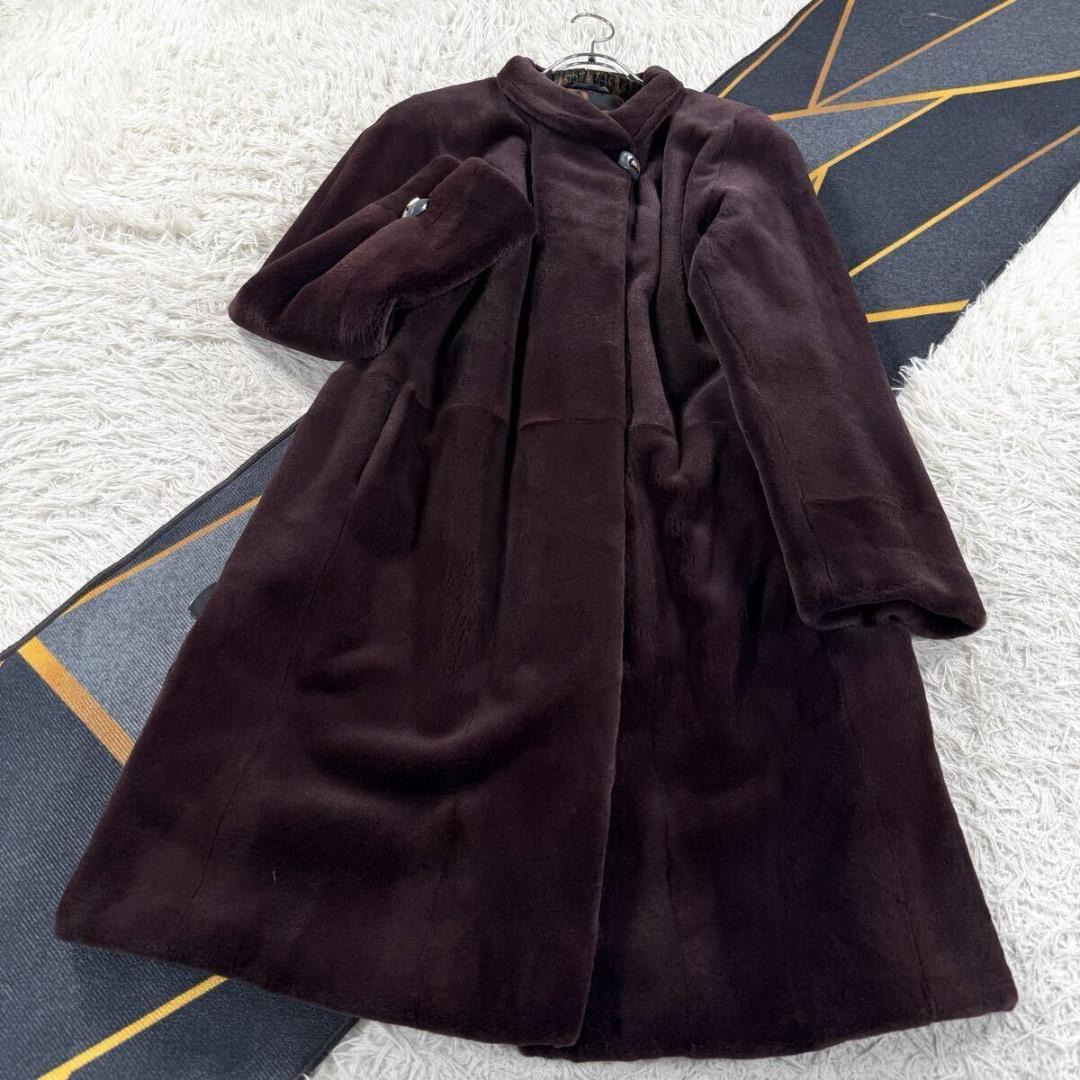 美品 総丈100㎝ エンバ シェアードミンク カシス コート ロング AA015