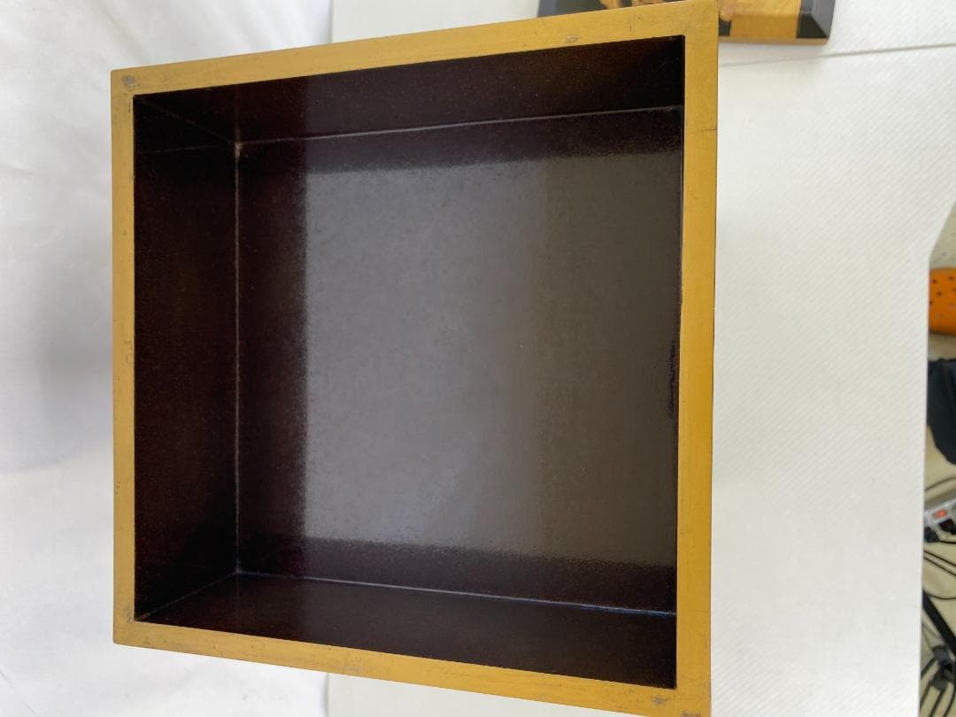 明治期？古漆器 富士風景図変わり 金蒔絵 五段重箱 a0386