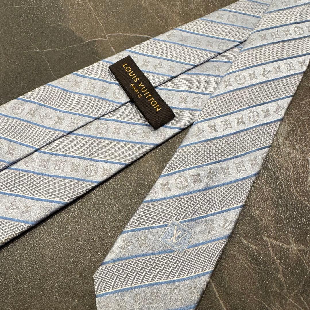 美品 LOUIS VUITTON ルイヴィトン ネクタイ モノグラム ストライプ