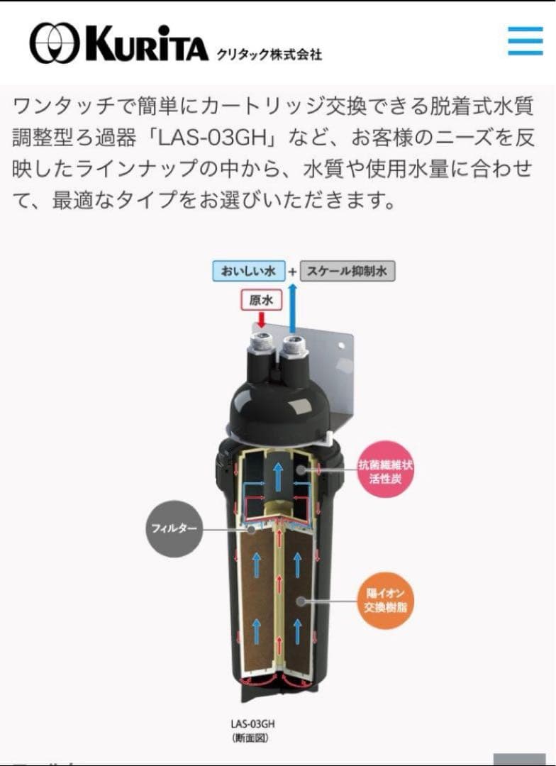 クリタ　業務用 脱着式水質調整型ろ過器