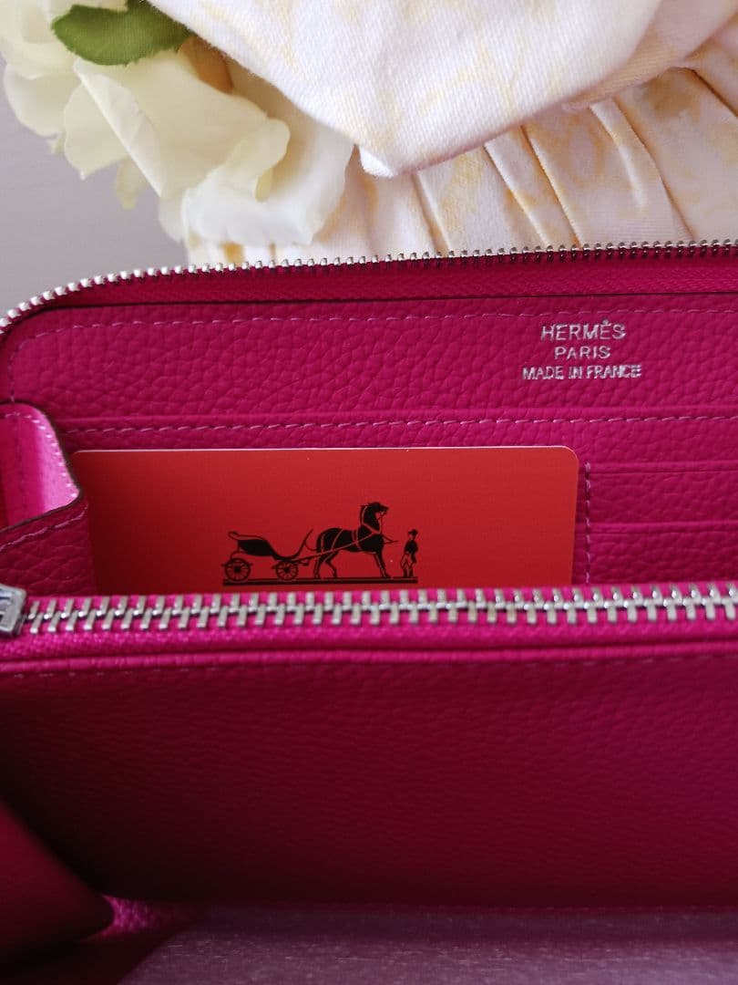 美品.新品.HERMES ピンクtogoエブリンラウンドファスナー長財布