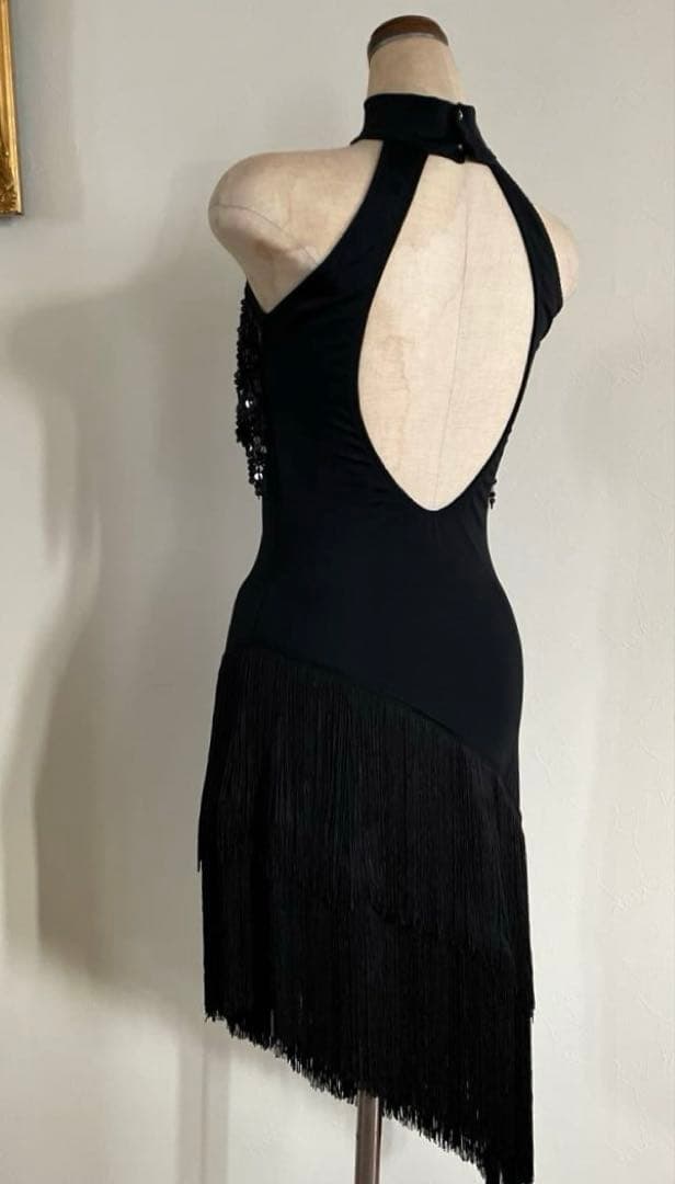 ❤︎ラテン【社交ダンス用ドレス】黒❤︎フリンジ付きホルターネック