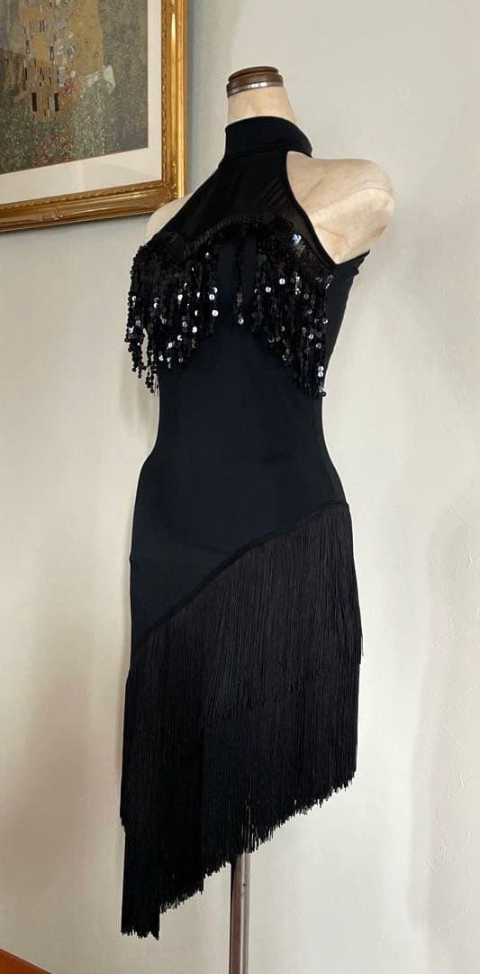 ❤︎ラテン【社交ダンス用ドレス】黒❤︎フリンジ付きホルターネック