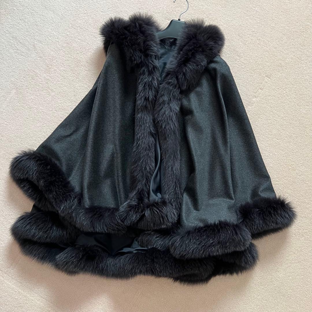 新品未使用イタリア製カシミヤ ケープ コート　ポンチョ サガファー ￼フォックス