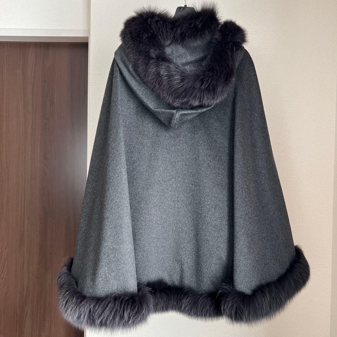 新品未使用イタリア製カシミヤ ケープ コート　ポンチョ サガファー ￼フォックス