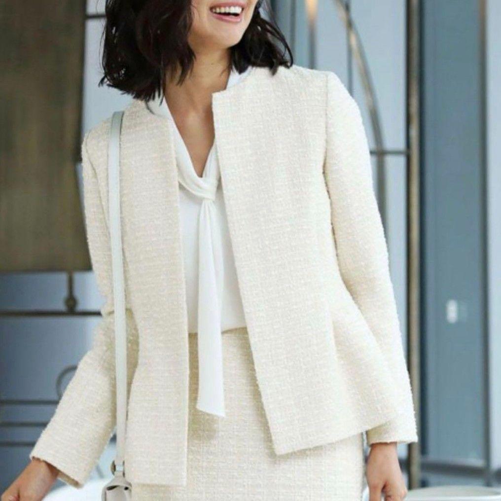 【美品】Demi-Luxe BEAMS　ツイードペプラムジャケット　オフホワイト