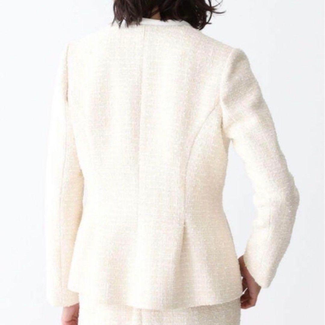 【美品】Demi-Luxe BEAMS　ツイードペプラムジャケット　オフホワイト