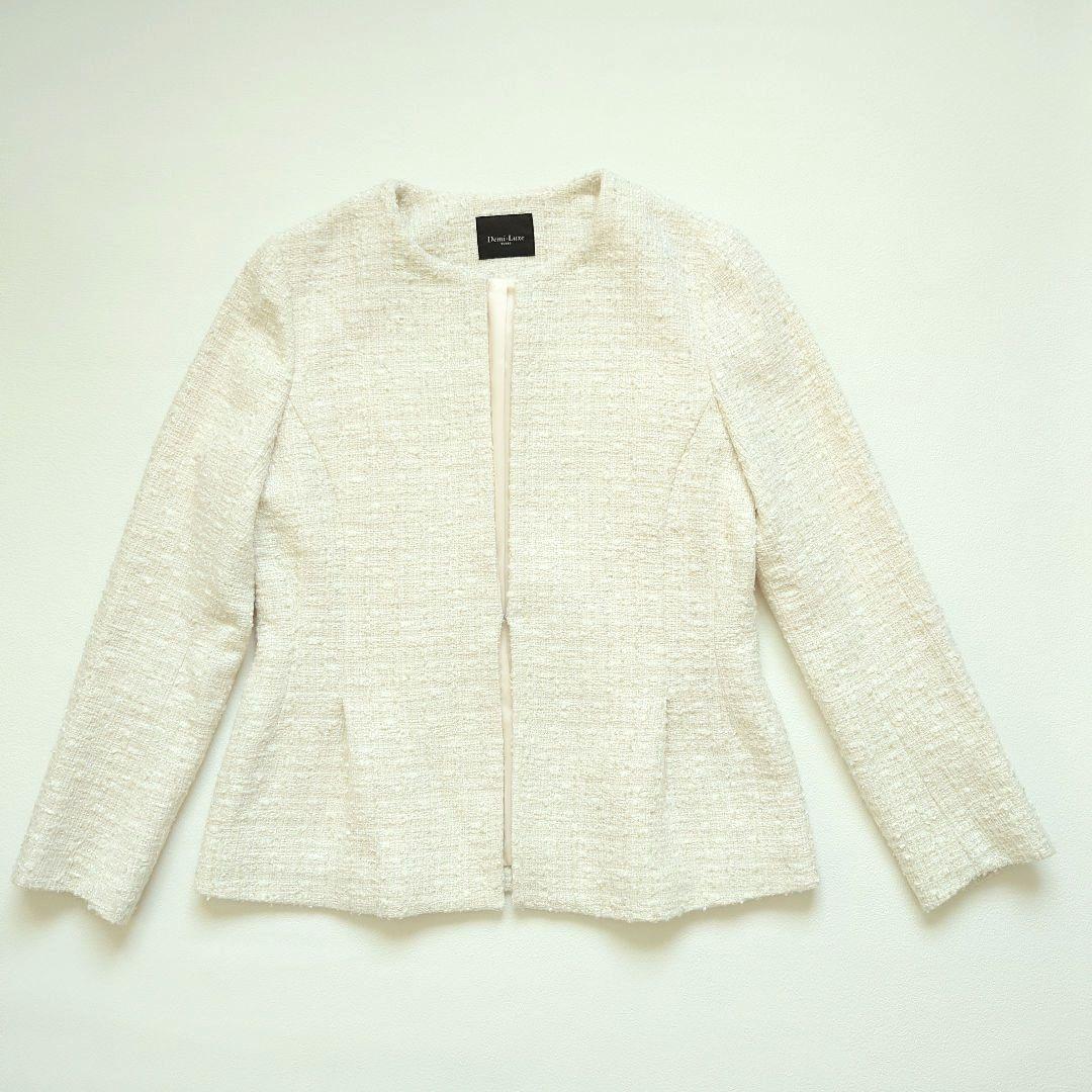 【美品】Demi-Luxe BEAMS　ツイードペプラムジャケット　オフホワイト