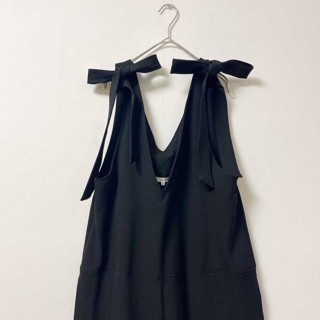 yori　サロペット　レディース　36　リボン　オールインワン　黒　裏起毛