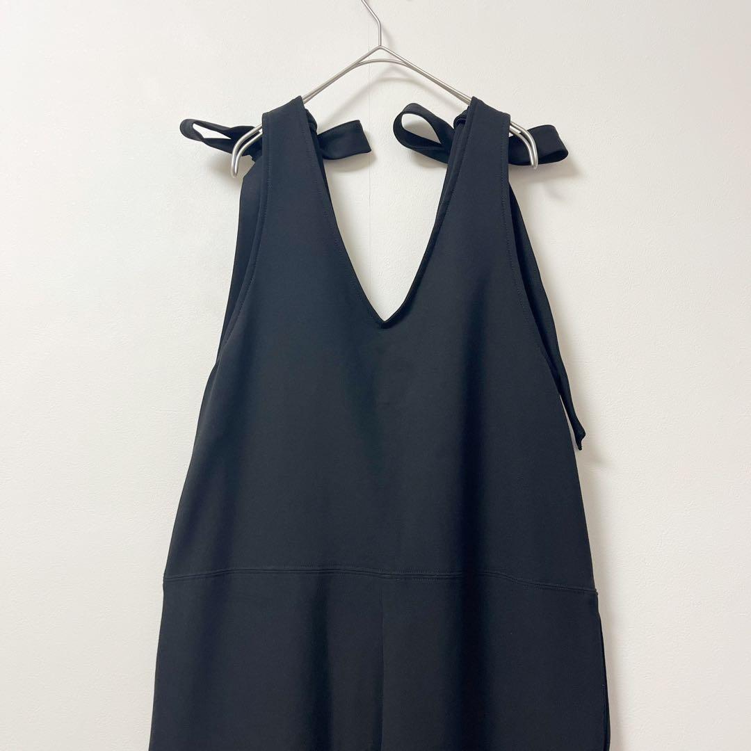 yori　サロペット　レディース　36　リボン　オールインワン　黒　裏起毛