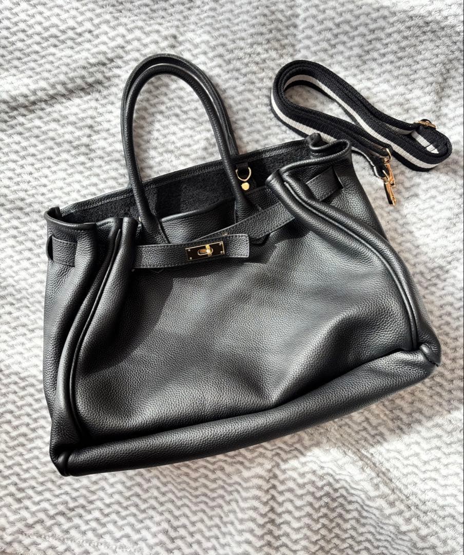 pual be cin レザー ブラック トートバッグ ショルダー付き