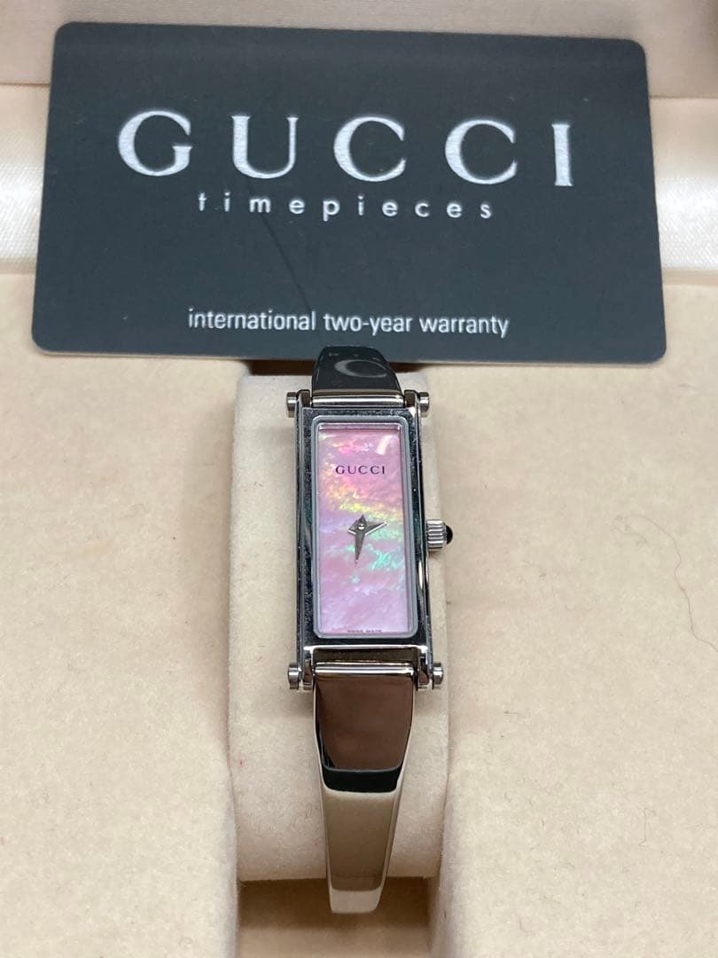 美品　GUCCI グッチ　腕時計　バングルウォッチ　レディース　ピンクシエル