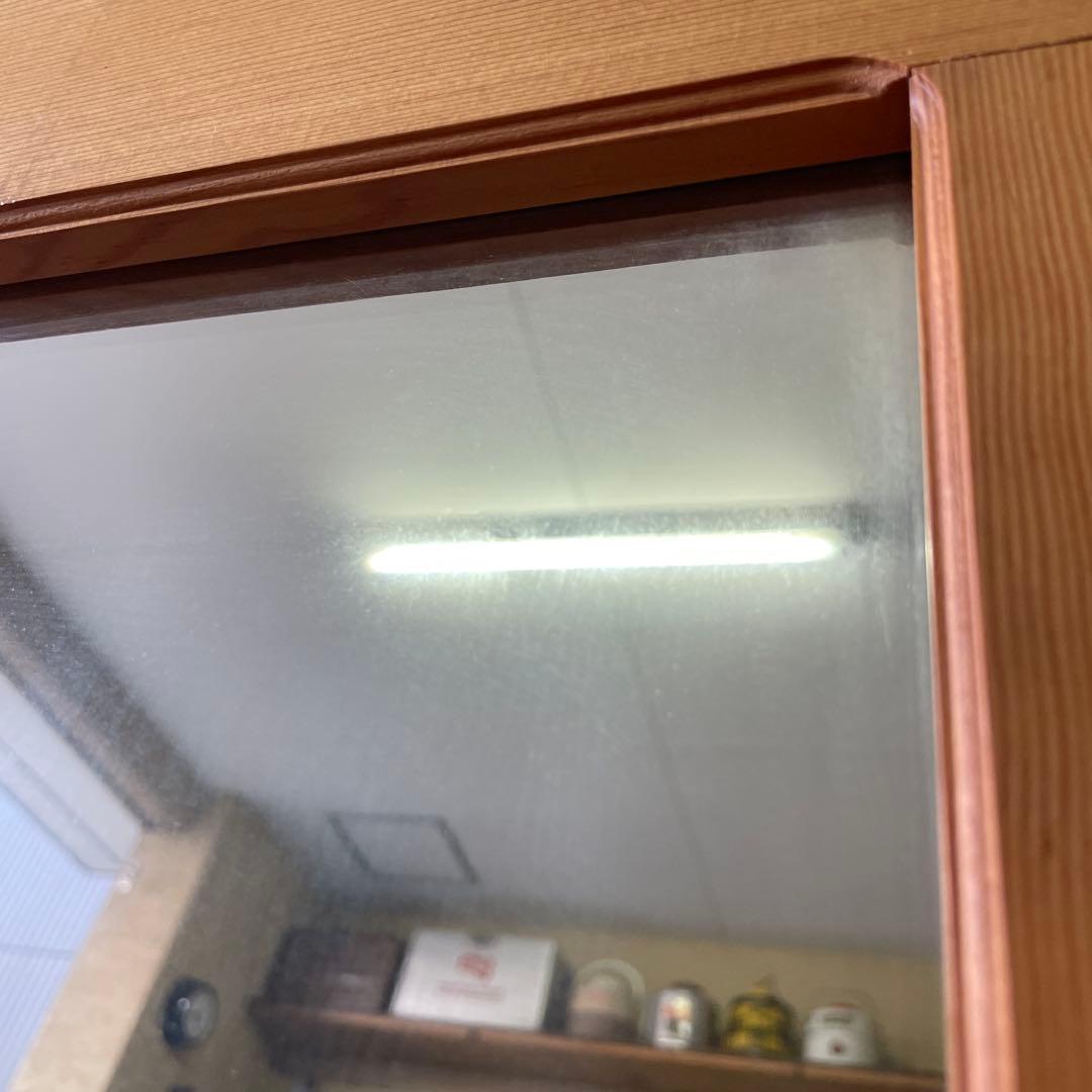 ヴィンテージ ウッドドア ミラー 両開き扉式 壁掛け 鏡 姿見 蚤の市 ルーバー