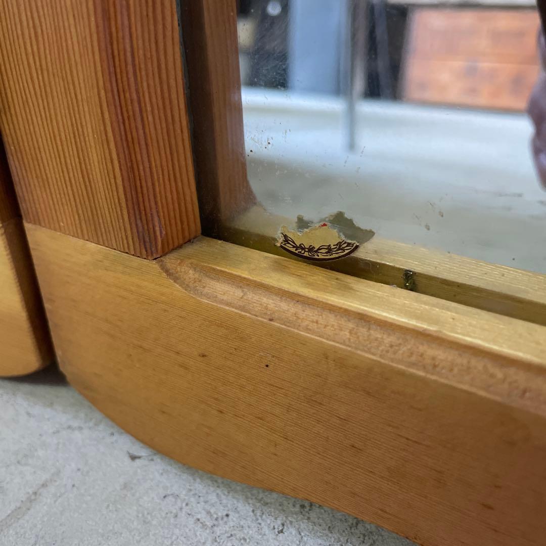 ヴィンテージ ウッドドア ミラー 両開き扉式 壁掛け 鏡 姿見 蚤の市 ルーバー