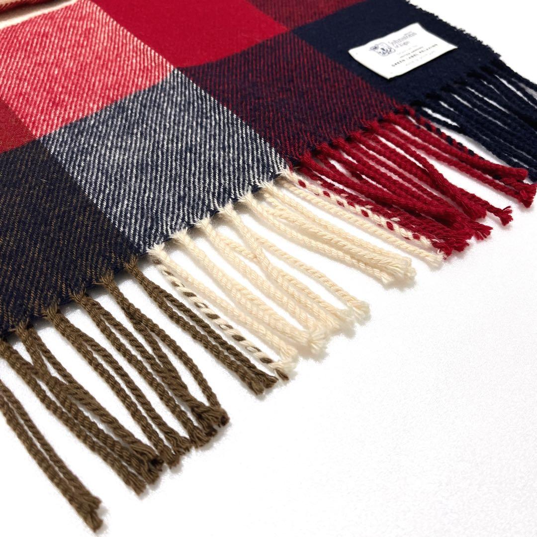 ジョンストンズ【美品】カシミヤ混 ブロックチェックマフラー グリーンレーベル別注