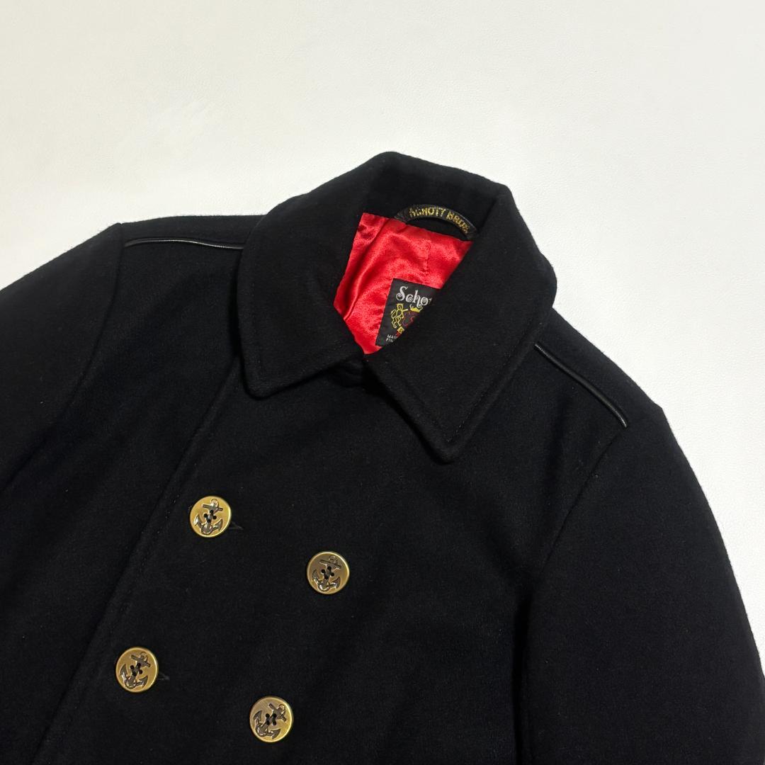 希少 Schott ピーコート USA製 レザーパイピング 40 L 黒 赤