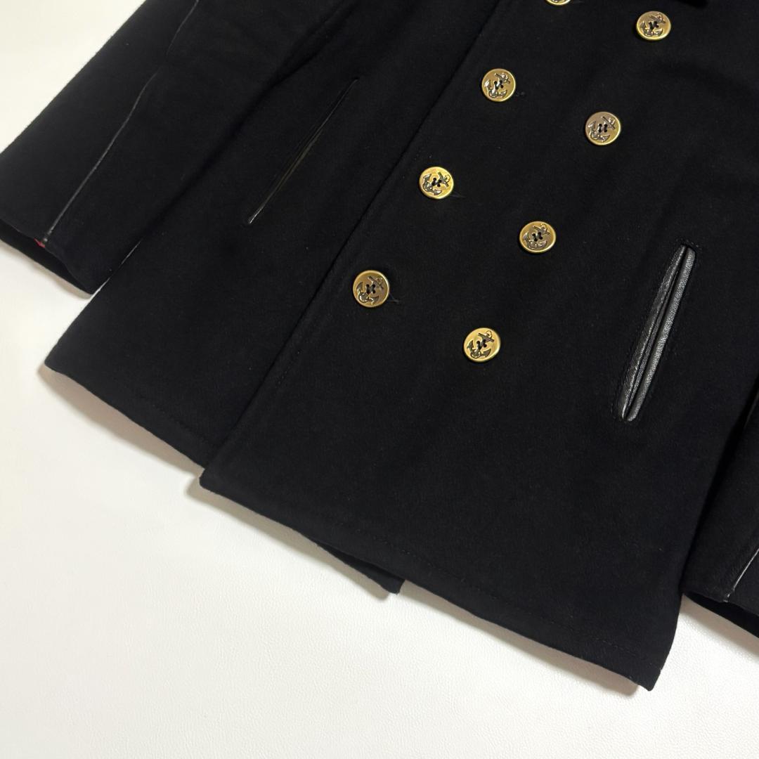 希少 Schott ピーコート USA製 レザーパイピング 40 L 黒 赤